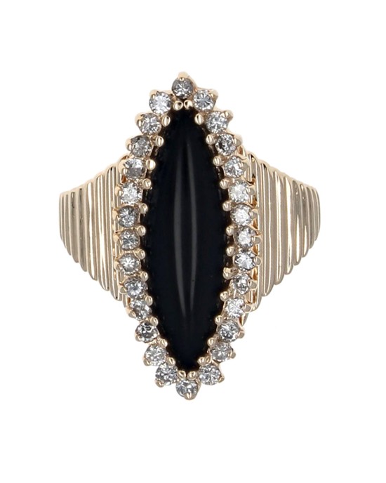 Black Jade and Diamond Marquise Shaped Ring